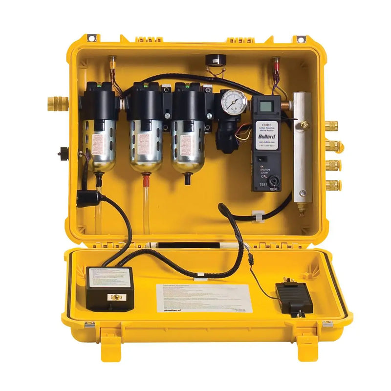 Bullard Clean Air Box is a portable air filtration system, shown with various components inside an open case.