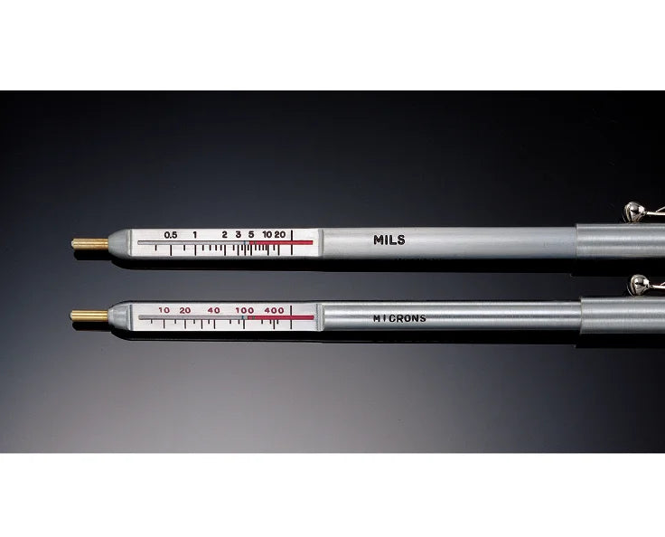 DeFelsko PosiPen for coating thickness measurement showing mils and microns ranges