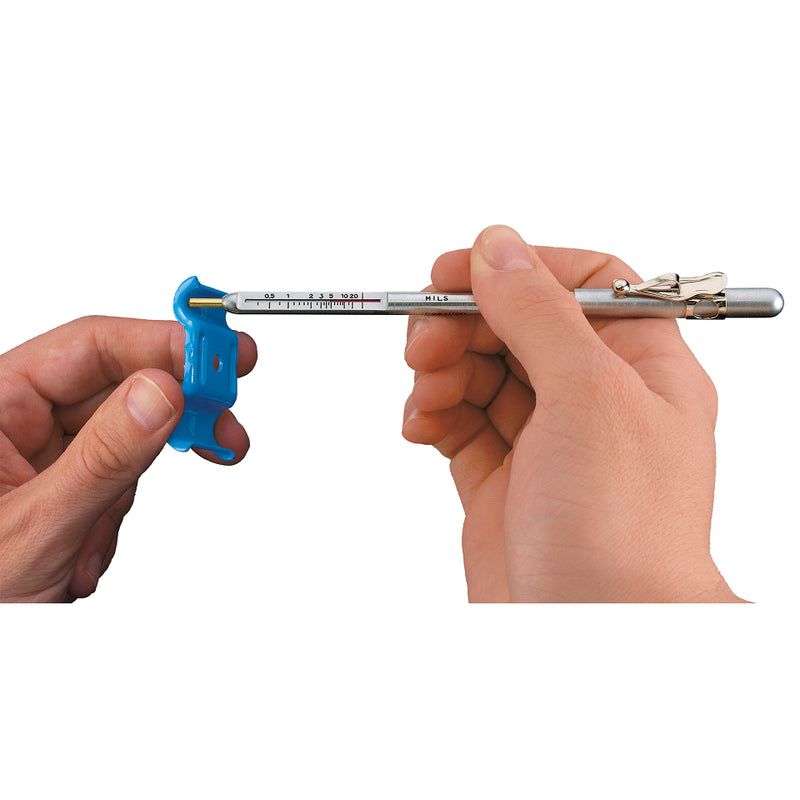 DeFelsko PosiPen for coating thickness measurement in use on painted metal