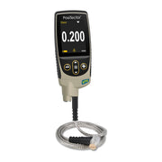 DeFelsko PosiTector UTG Ultrasonic Thickness Probe with a braided cable, on a DeFelsko Gauge Body showing digital readout.