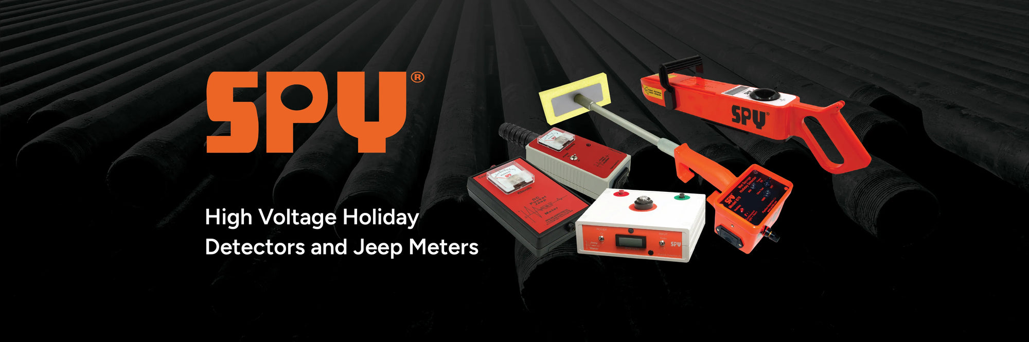 SPY high voltage holiday detectors and jeep meters on a dark background.