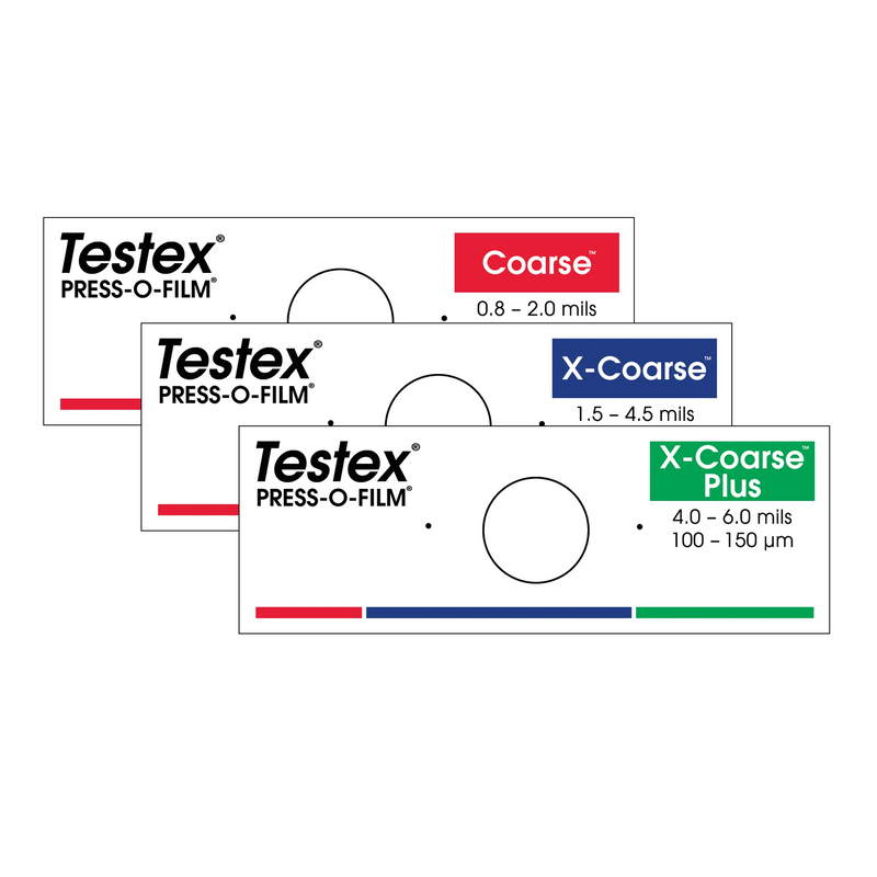 Three grades of Testex Press-O-Film tape for replicating surface profile.